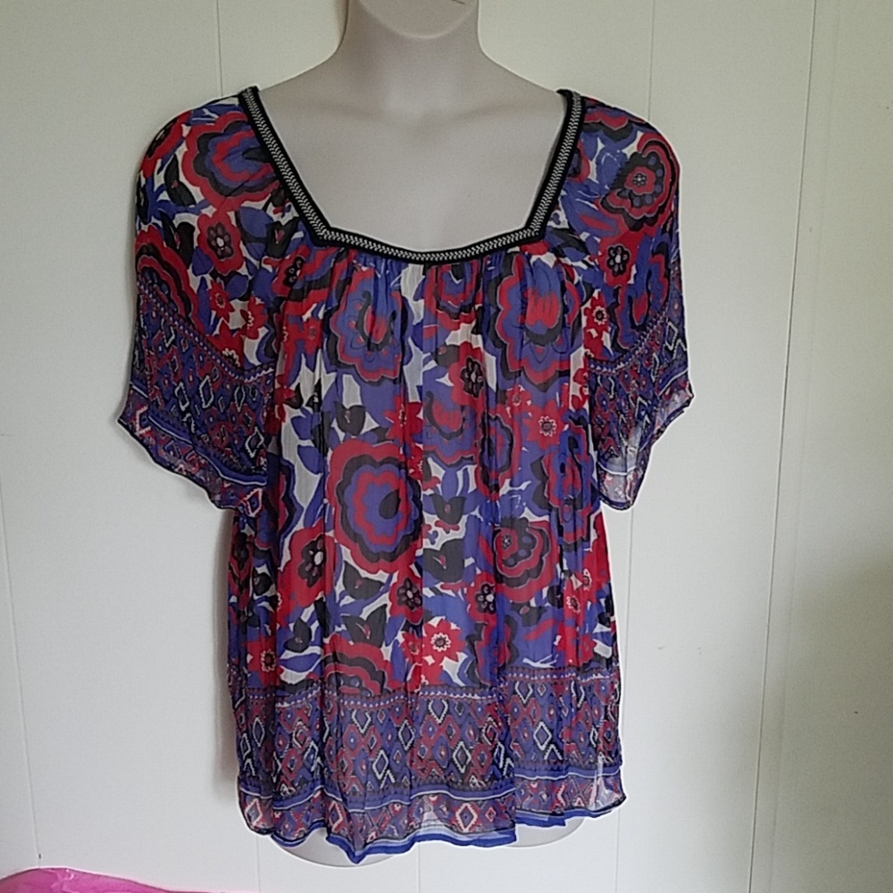 Lucky Brand graphic print sheer blouse - Picture 2 of 7